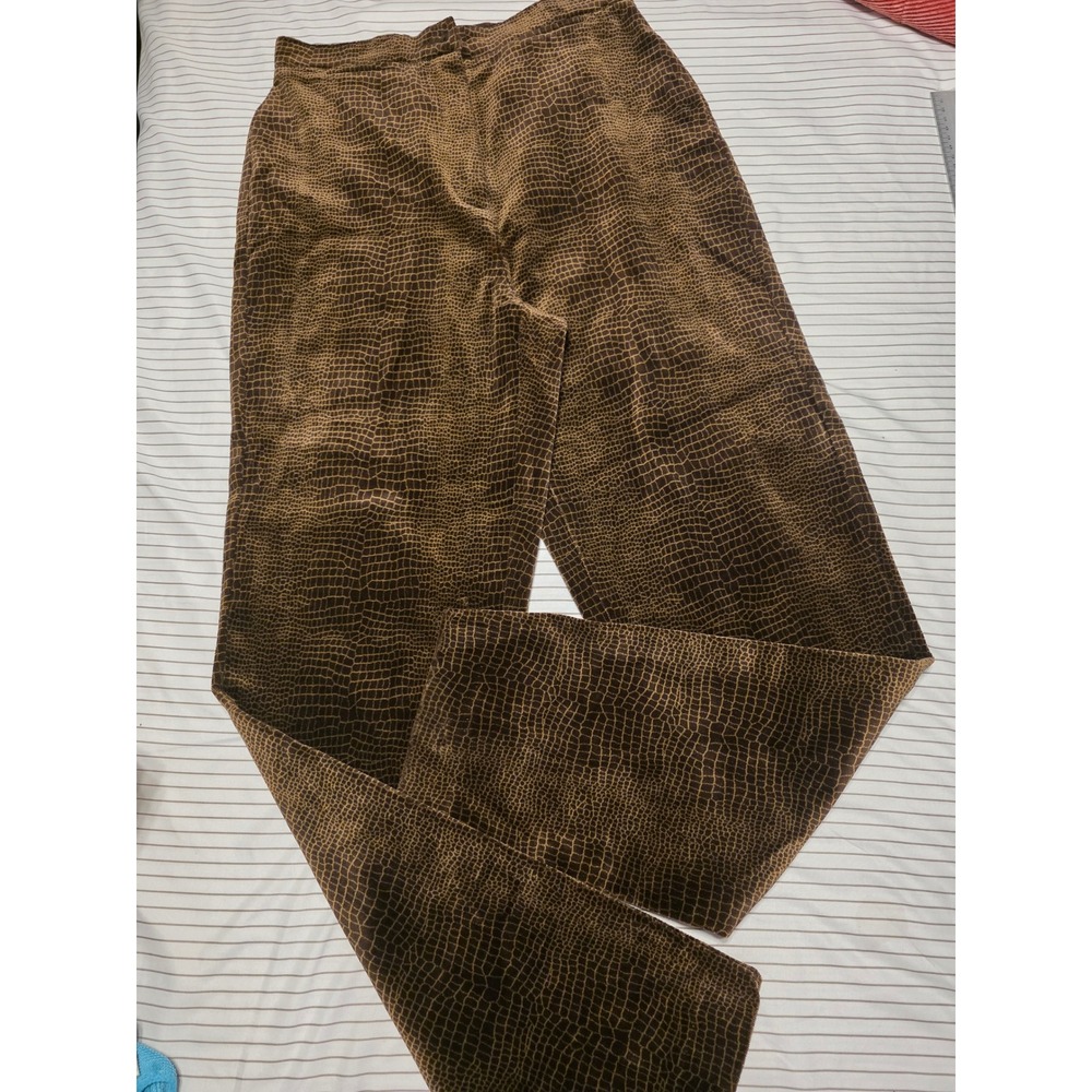 1152 Liz Claiborne Lizsport Brn Crocodile Print Corduroy Pants High Waist Size 6